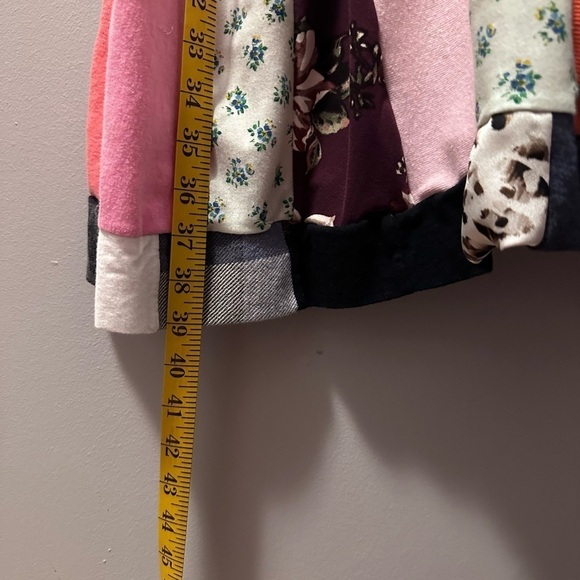 Denim patchwork skirt upcycle hand made with handmade cotton belt xl - Picture 5 of 8